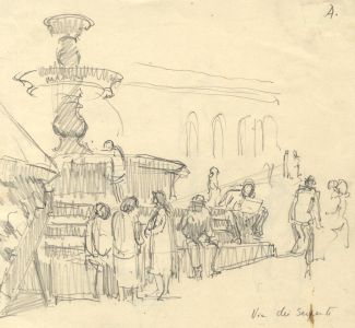 Frances Watt - Mid 20th Century Graphite Drawing, Via dei Serpenti Roma