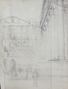 Frances Watt - Large Mid 20th Century Graphite Drawing, Scene in the City
