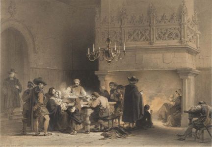 Louis Haghe - Large 1850 Lithograph, In the Town Hall Mons