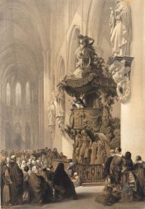 Louis Haghe - Large 1850 Lithograph, Pulpit St Gudule Brussels