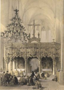 Louis Haghe - Large 1850 Lithograph, Screen in the Church Aerscot