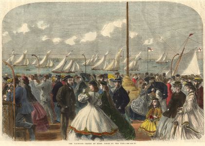 1864 Wood Engraving - The Yachting Season at Ryde: Scene on the Pier