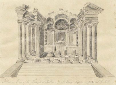 19th Century Graphite Drawing - Interior View Temple of Baalbec