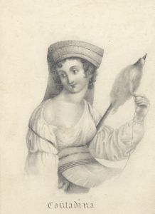 Excellent 19th Century Graphite Drawing - Contadina
