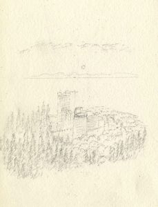 I Burn Blyth - 19th Century Graphite Drawing, Castle at Sunset