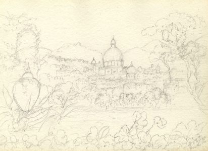 I Burn Blyth - 19th Century Graphite Drawing, View of St Peter's, Florence