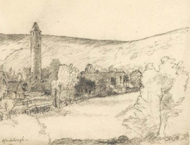 19th Century Graphite Drawing - Glendalough, Ireland