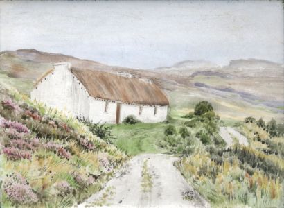 Deirdre McCrory - Contemporary Mixed Media, Country Road with Thatched Cottage