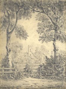 Joseph Charles Barrow - Superb 18th Century Graphite Drawing, Gentleman Reading by Church