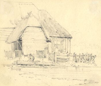 James Stark - 19th Century Graphite Drawing, Building by a River