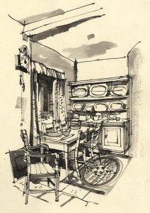 Paul Sharp - 1964 Pen and Ink Drawing, Scottish Kitchen, Edinburgh