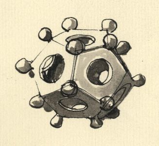 Paul Sharp - 1964 Pen and Ink Drawing, Roman Dodecahedron, Segontium Roman Fort