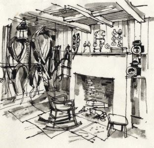 Paul Sharp - 1964 Pen and Ink Drawing, Harness Room Halifax Folk Museum