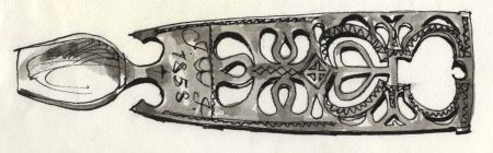 Paul Sharp - 1964 Pen and Ink Drawing, Welsh Loving Spoon