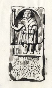 Paul Sharp - 1964 Pen and Ink Drawing, Roman Tombstone Chester