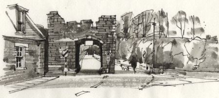 Paul Sharp - Monochrome 1963 Watercolour, Warkworth Fortified Bridge
