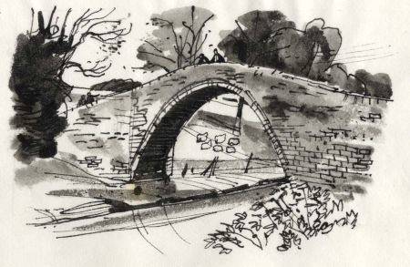 Paul Sharp - Monochrome 1963 Watercolour, Brig o' Doon Alloway