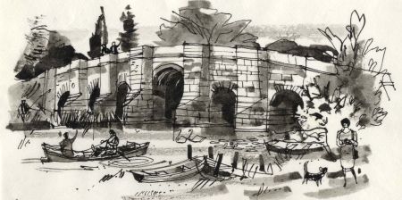 Paul Sharp - Monochrome 1963 Watercolour, Stopham Bridge Sussex