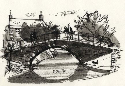 Paul Sharp - Monochrome 1963 Watercolour, Cadger's Bridge Biggar Lanark
