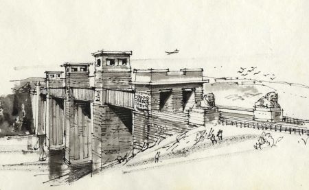 Paul Sharp - Monochrome 1963 Watercolour, Stephenson's Bridge Menai Straits