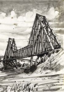 Paul Sharp - Monochrome 1963 Watercolour, Connell Cantilever Bridge Argyll
