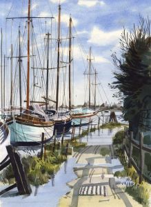 Paul Sharp - 1964 Watercolour, Dolphin Quay Emsworth