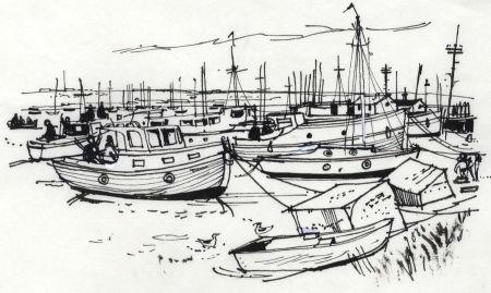 Paul Sharp - 1964 Pen and Ink Drawing, Milton Near Portsmouth