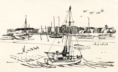 Paul Sharp - 1964 Pen and Ink Drawing, Up the Beaulieu River near Lower Exbury