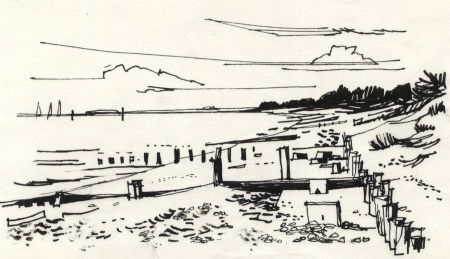 Paul Sharp - 1964 Pen and Ink Drawing, Coast from Lepe to Beaulieu River