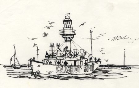 Paul Sharp - 1964 Pen and Ink Drawing, Calshot Spit Lightship