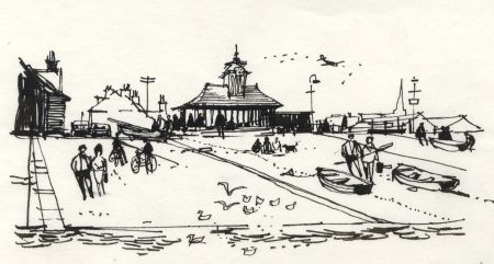 Paul Sharp - 1964 Pen and Ink Drawing, Itchen Ferry Hards