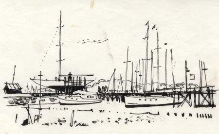 Paul Sharp - 1964 Pen and Ink Drawing, Yards at Hamble