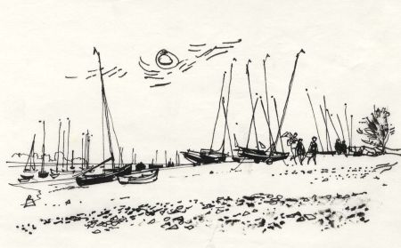 Paul Sharp - 1964 Pen and Ink Drawing, Dinghies at Hamble