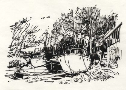 Paul Sharp - 1964 Pen and Ink Drawing, Botley