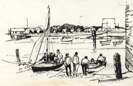 Paul Sharp - 1964 Pen and Ink Drawing, Hard at Fareham
