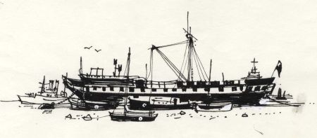Paul Sharp - 1964 Pen and Ink Drawing, HMS Foudroyant