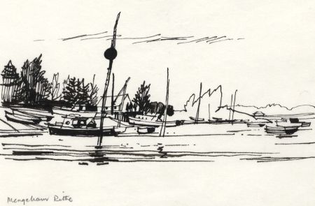 Paul Sharp - 1964 Pen and Ink Drawing, Leaving Mengham Rythe