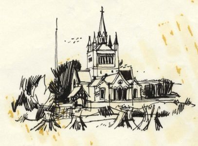Paul Sharp - 1964 Pen and Ink Drawing, Whippingham Church