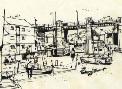 Paul Sharp - 1964 Pen and Ink Drawing, Newport Quay Isle of Wight