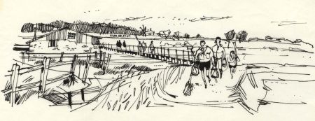 Paul Sharp - 1964 Pen and Ink Drawing, Private Bridge Newtown Isle of Wight