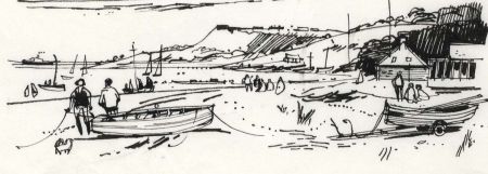 Paul Sharp - 1964 Pen and Ink Drawing, Gurnard Bay Isle of Wight