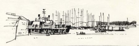 Paul Sharp - 1964 Pen and Ink Drawing, Yarmouth Approach