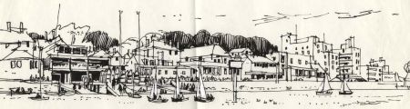 Paul Sharp - 1964 Pen and Ink Drawing, Yacht Club Cowes Isle of Wight