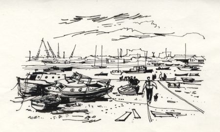 Paul Sharp - 1964 Pen and Ink Drawing, Itchen Gravelhards