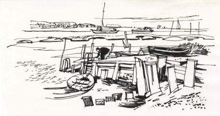 Paul Sharp - 1964 Pen and Ink Drawing, Beaulieu River near the Sea