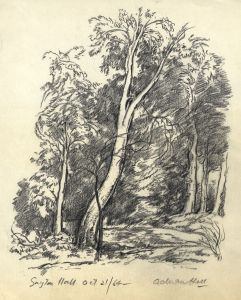 Adrian Hill - 1964 Charcoal Drawing, Trees, Gayton Hall, Norfolk