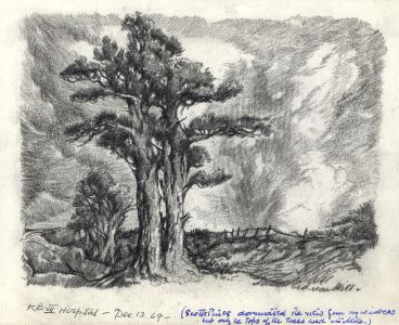 Adrian Hill - 1969 Charcoal Drawing, King Edward VII Hospital, Midhurst, Sussex