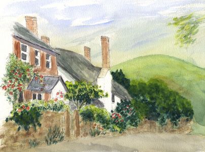 Elizabeth Painter - Contemporary Watercolour, Houses and Hill