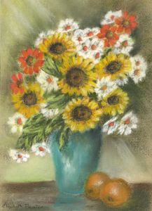 Elizabeth Painter - Contemporary Pastel, Sunflowers in a Vase
