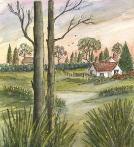 Elizabeth Painter - Contemporary Watercolour, House with Trees